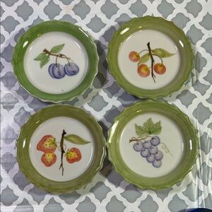 Andrea By Sadek Green Rim Hand-Painted Fruit Coasters- Set of 4